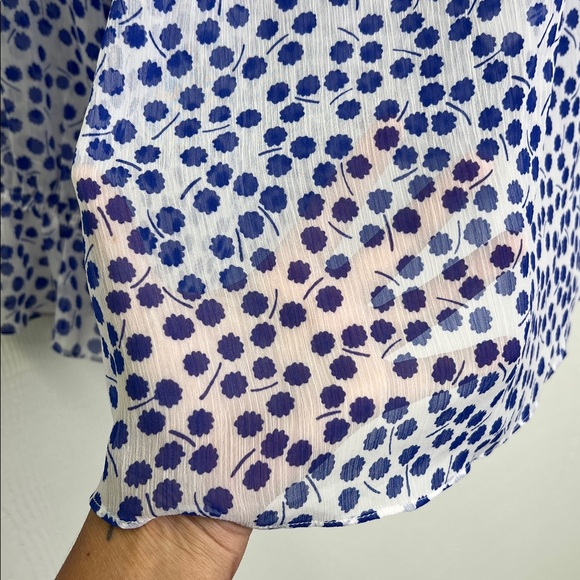 Boden - Florence Blue And White Floral Ruffle Long Sleeve  Mesh Blouse Size 12 - Picture 5 of 10
